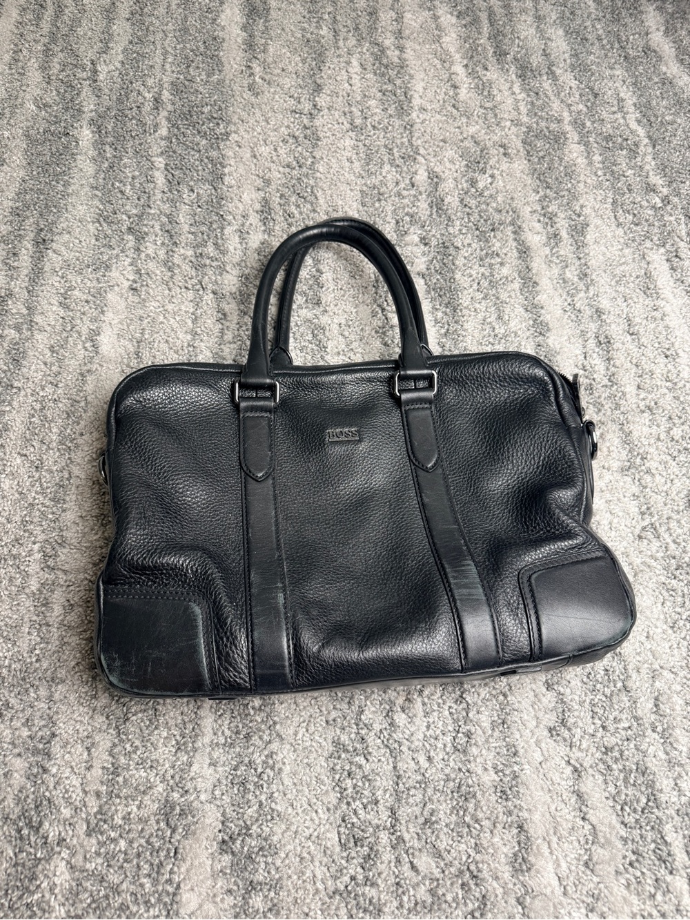Hugo Boss Black Pebbled Leather Briefcase / Work Bag